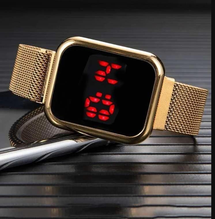 Touch LED Magnet Watch Fashion Casual Sports Men's Watch Touch Smart LED Digital Watches Electronics Wrist Watches for Men Women Square Clock Golden (Without box)
