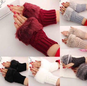 Warm Multicolor Fur Lined Gloves for Extreme Cold Weather - 2 Piece Set
